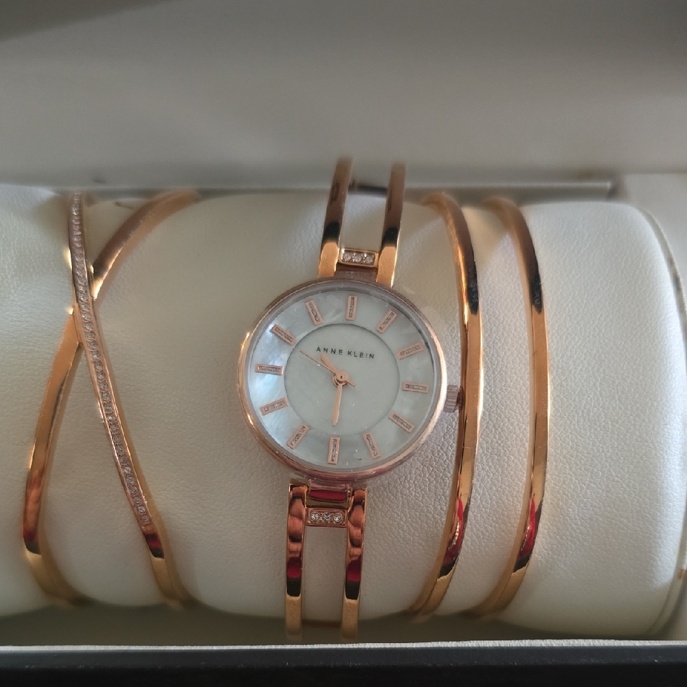 Anne Klein Rose Gold Watch and Bracelet Set